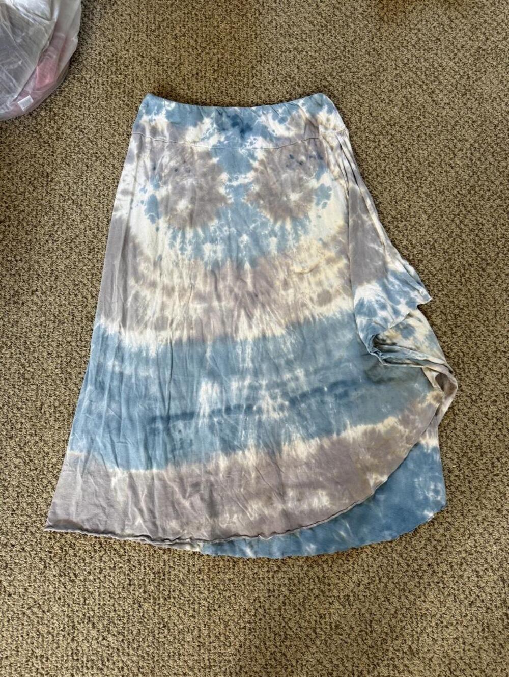 Blue and beige fairy core tie-dye cotton skirt